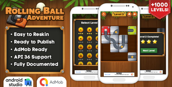 Rolling Ball Adventure – Puzzle Game Android Studio Project with AdMob Ads + Ready to Publish