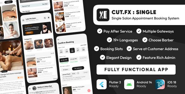 Single Cutfx : Salon Appointment Booking System with Salon Admin Mobile App | Laravel Flutter