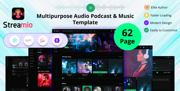 Streamio – Multipurpose Audio Podcast Music React Next JS Template