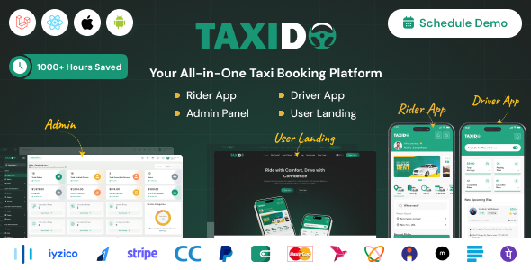Taxido – InDrive | Grab | Uber Clone | Taxi Booking with Cab | Rental | Bidding | Parcel