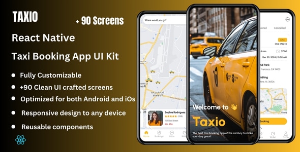 Taxio – Taxi Booking React Native Expo App Ui Kit