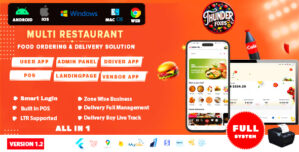 ThunderFood – Multi Restaurant Food Ordering Delivery Solution (User, Driver, Admin, POS)