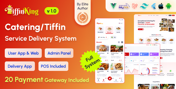 TiffinKing – Catering/Tiffin Food Ordering System with Admin Panel Delivery Man App | POS