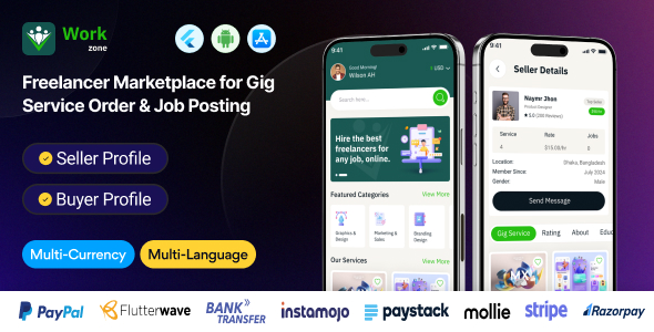 Workzone – Freelancer Marketplace for Gig Service Order Job Posting Flutter Mobile App